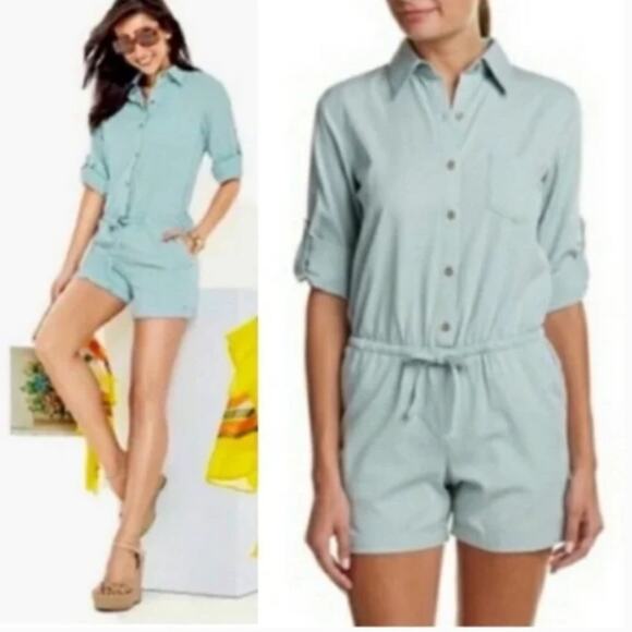 CAbi Alexa Mint Green Romper Utility Pockets Sporty Prep Vacation Oversized 5107 - Picture 1 of 6